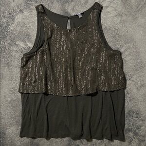 American Eagle black shimmery layered tank top womens medium keyhole button back